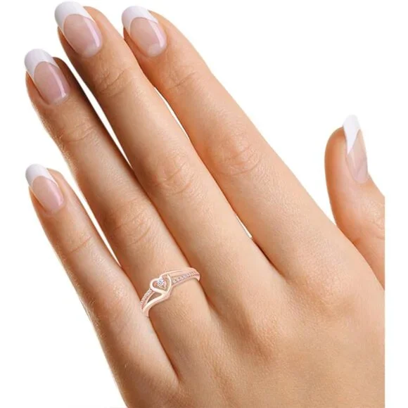 Bypass Heart Promise Ring for Women 1/10 Carat Round Moissanite, Natural or Lab
